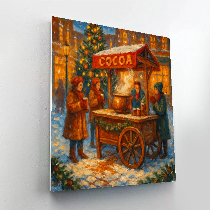Cocoa Cart In A Snowy Town Square Glow paint by color