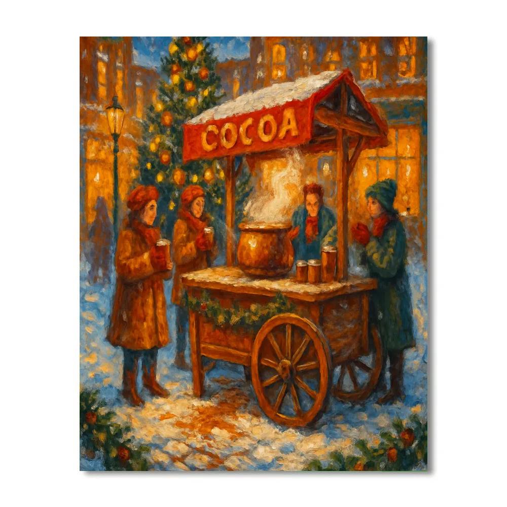 Cocoa Cart In A Snowy Town Square Glow paint by color