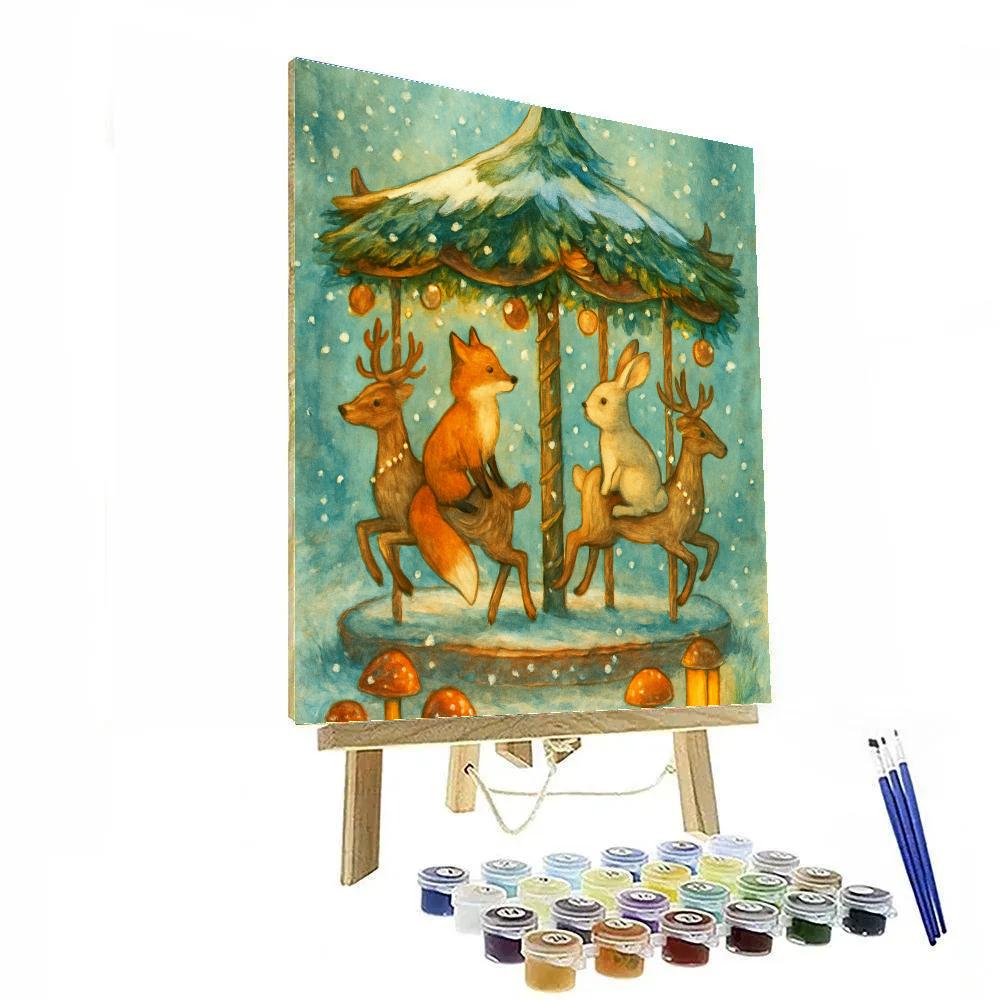 Winter Forest Carousel With Fox And Rabbit Riders Paint by numbers kits