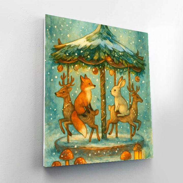 Winter Forest Carousel With Fox And Rabbit Riders Paint by numbers kits