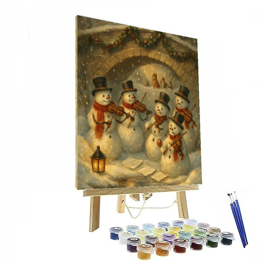 Snowman Orchestra Under The Lamplit Bridge Paint by numbers kits