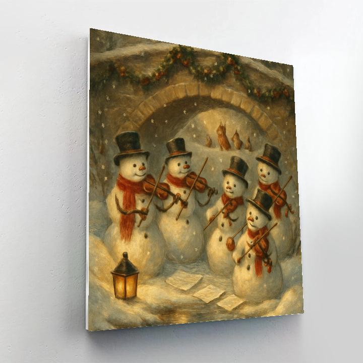 Snowman Orchestra Under The Lamplit Bridge Paint by numbers kits