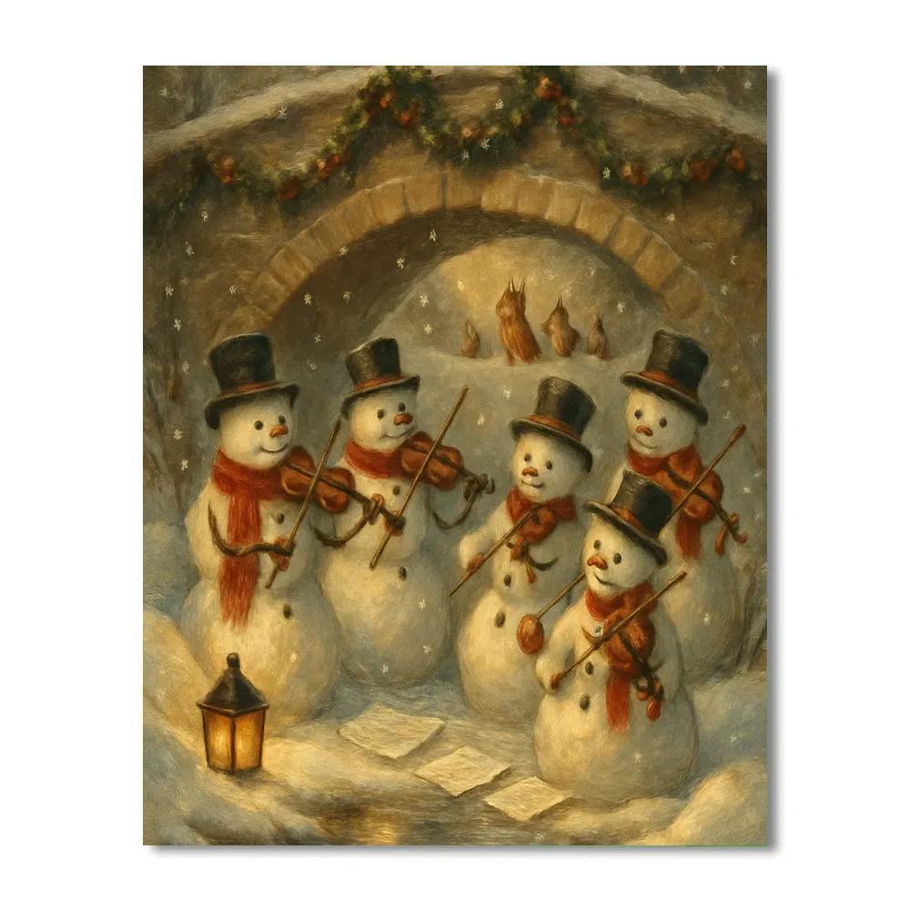 Snowman Orchestra Under The Lamplit Bridge Paint by numbers kits