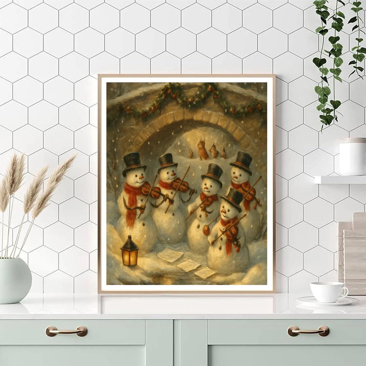 Snowman Orchestra Under The Lamplit Bridge Paint by numbers kits