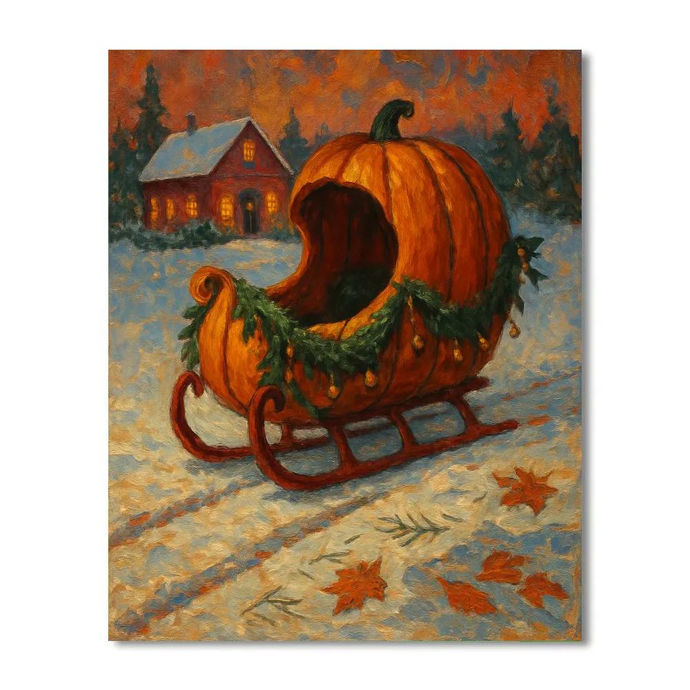 Carved Pumpkin Sleigh In A Snowy Harvest Christmas Blend DIY paint by numbers