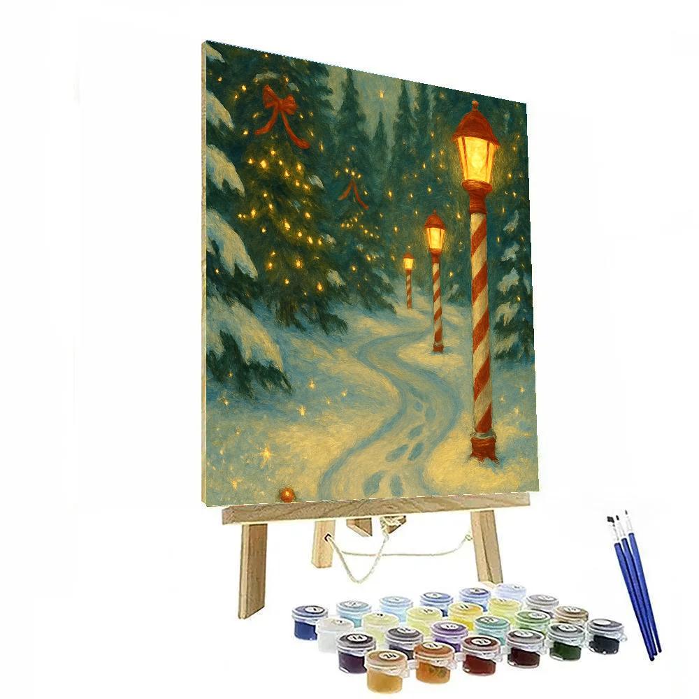 Candy Cane Forest Path With Glittering Snowfall DIY paint by numbers