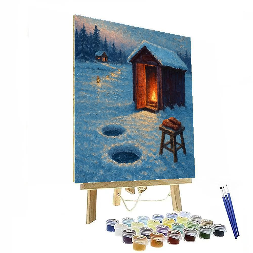 Ice Fishing Hut With Cozy Fireplace Glow Painting by numbers kit