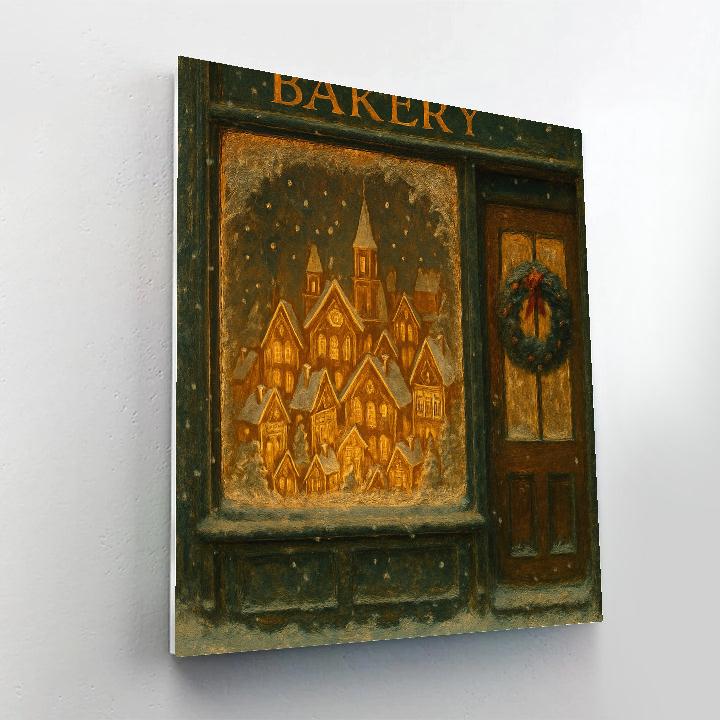 Snowy Bakery Window With Gingerbread City Display DIY paint by numbers