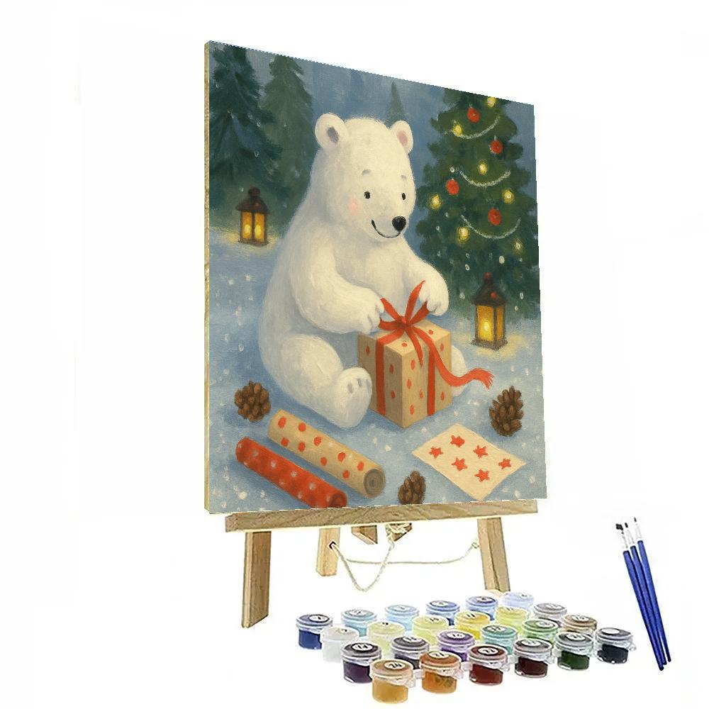 Polar Bear Gift Wrapper In A Pine Clearing paint by numbers