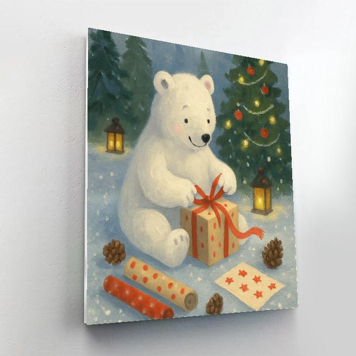 Polar Bear Gift Wrapper In A Pine Clearing paint by numbers