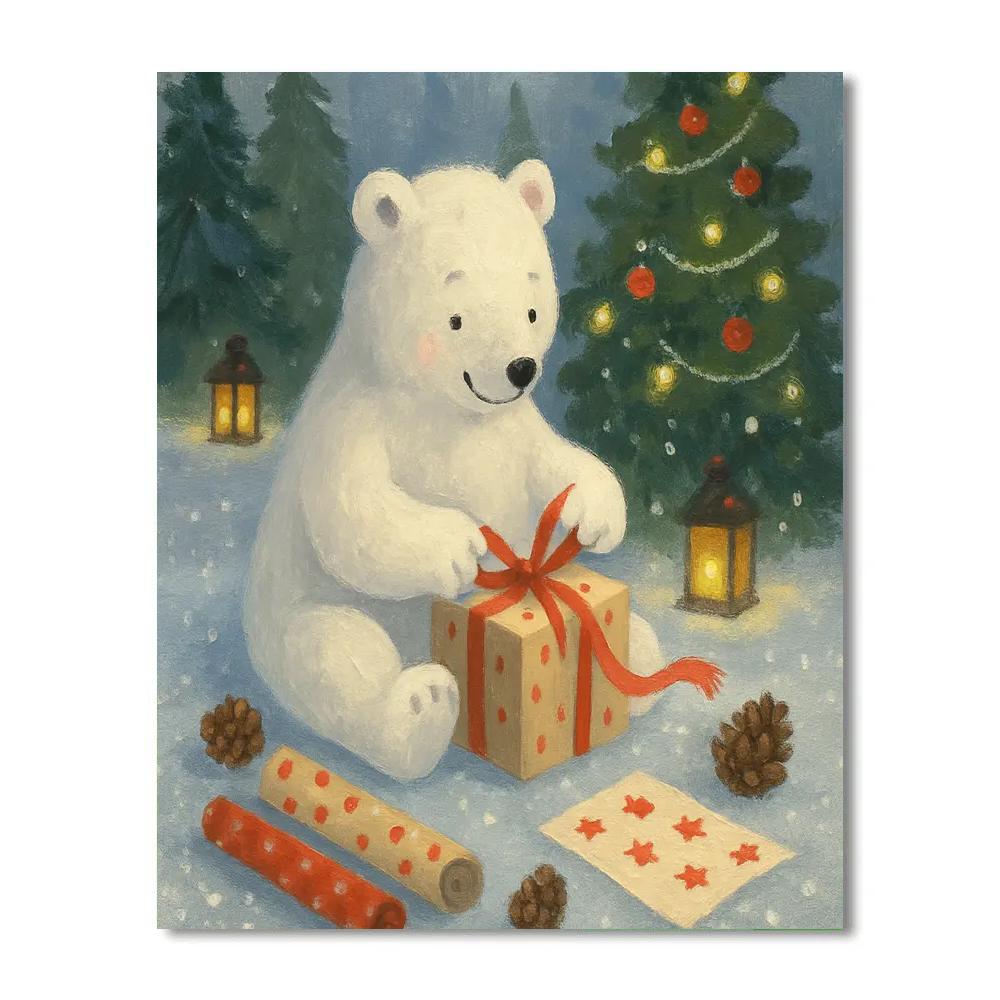 Polar Bear Gift Wrapper In A Pine Clearing paint by numbers