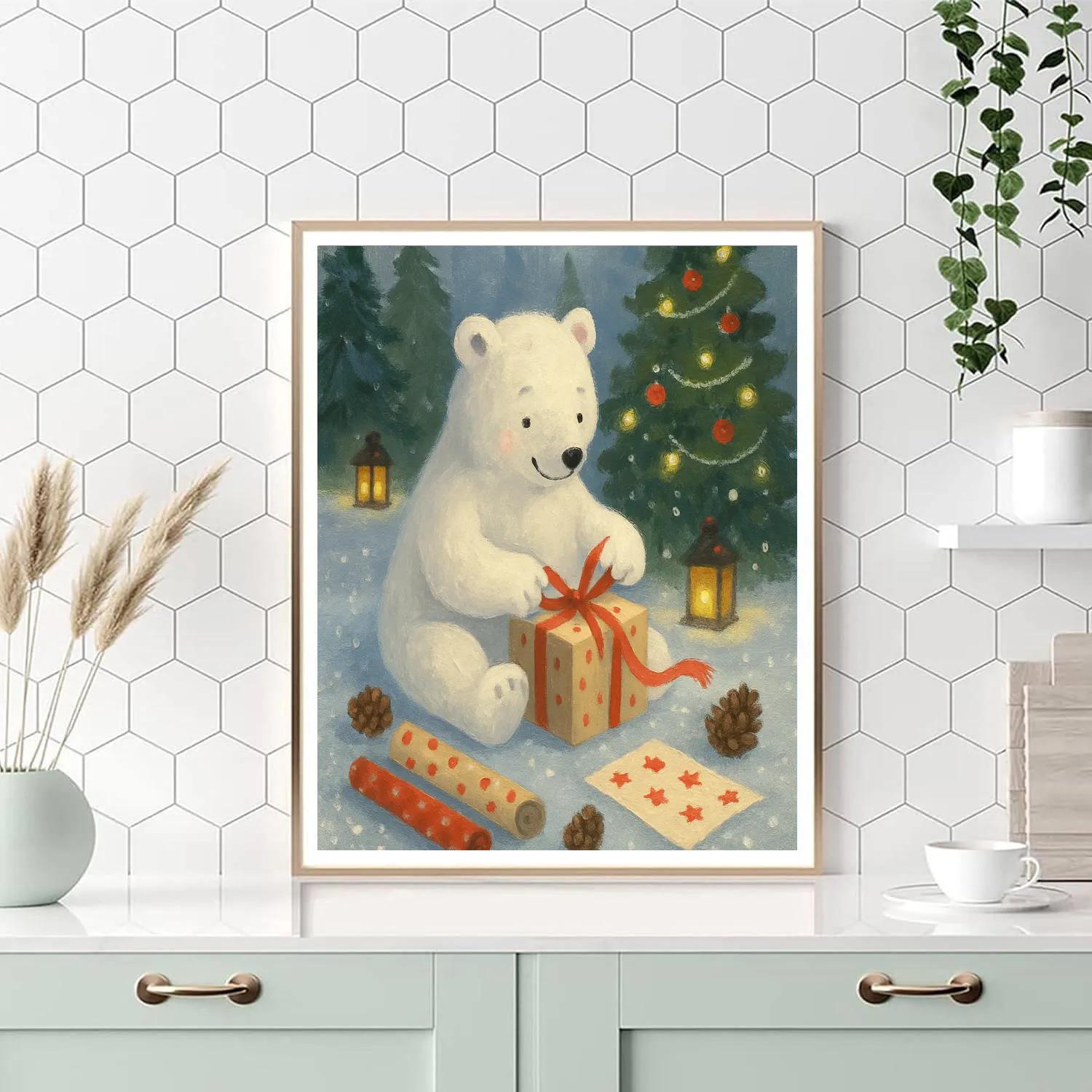 Polar Bear Gift Wrapper In A Pine Clearing paint by numbers