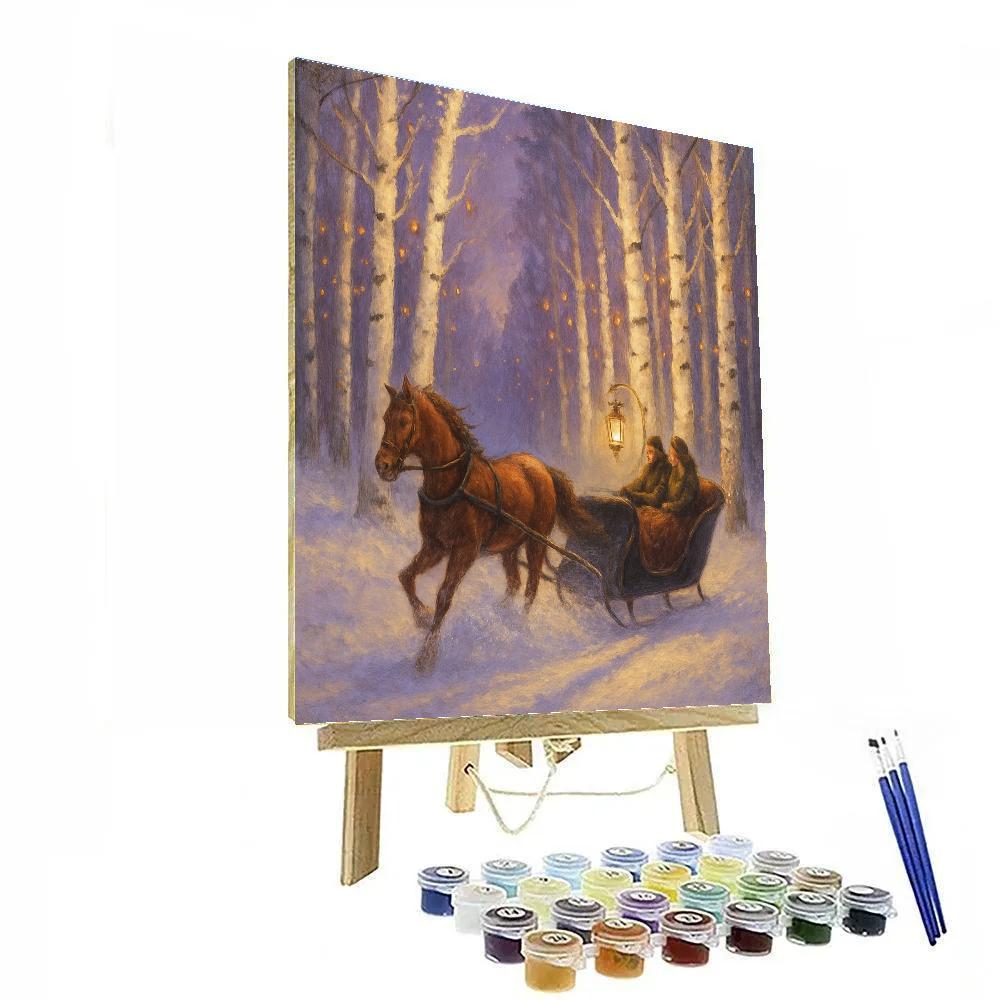 Twilight Sleigh Ride Through Birch Tree Sparkles Number painting