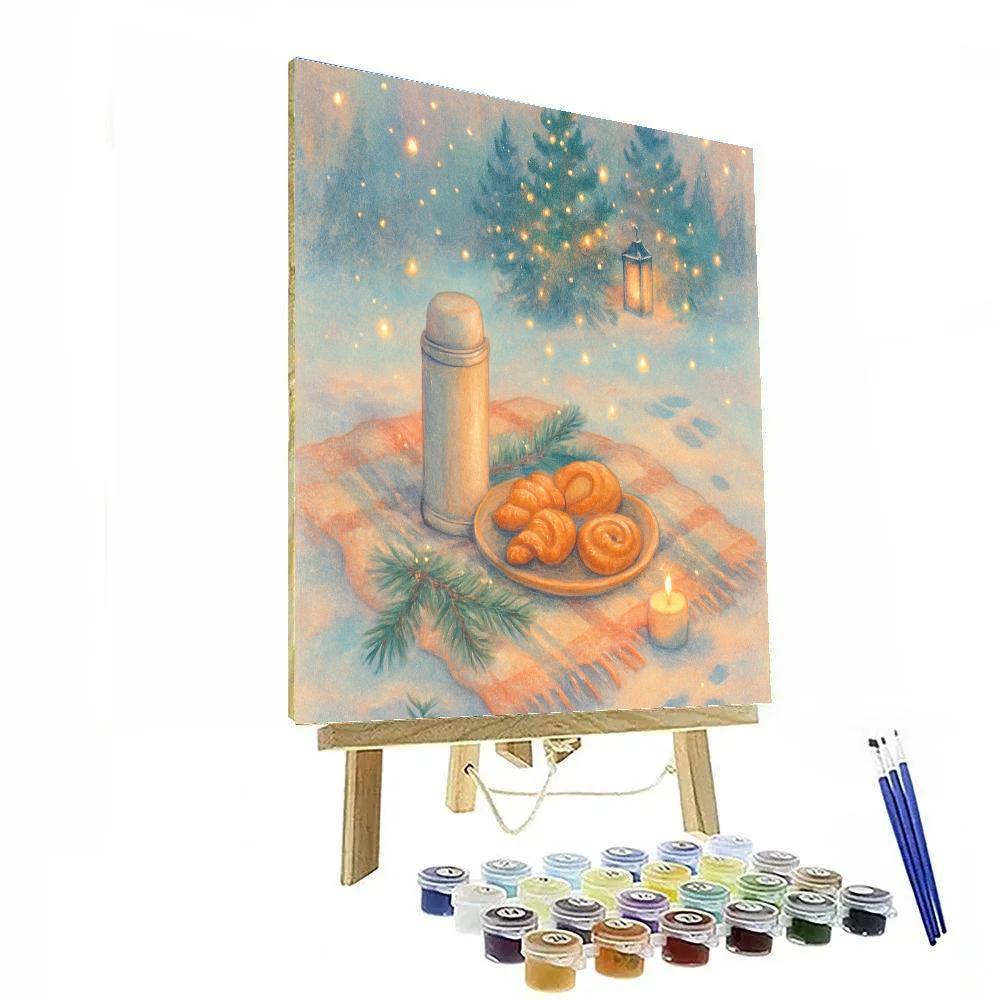 Winter Night Picnic With Fireflies Of Light Numbered painting kits
