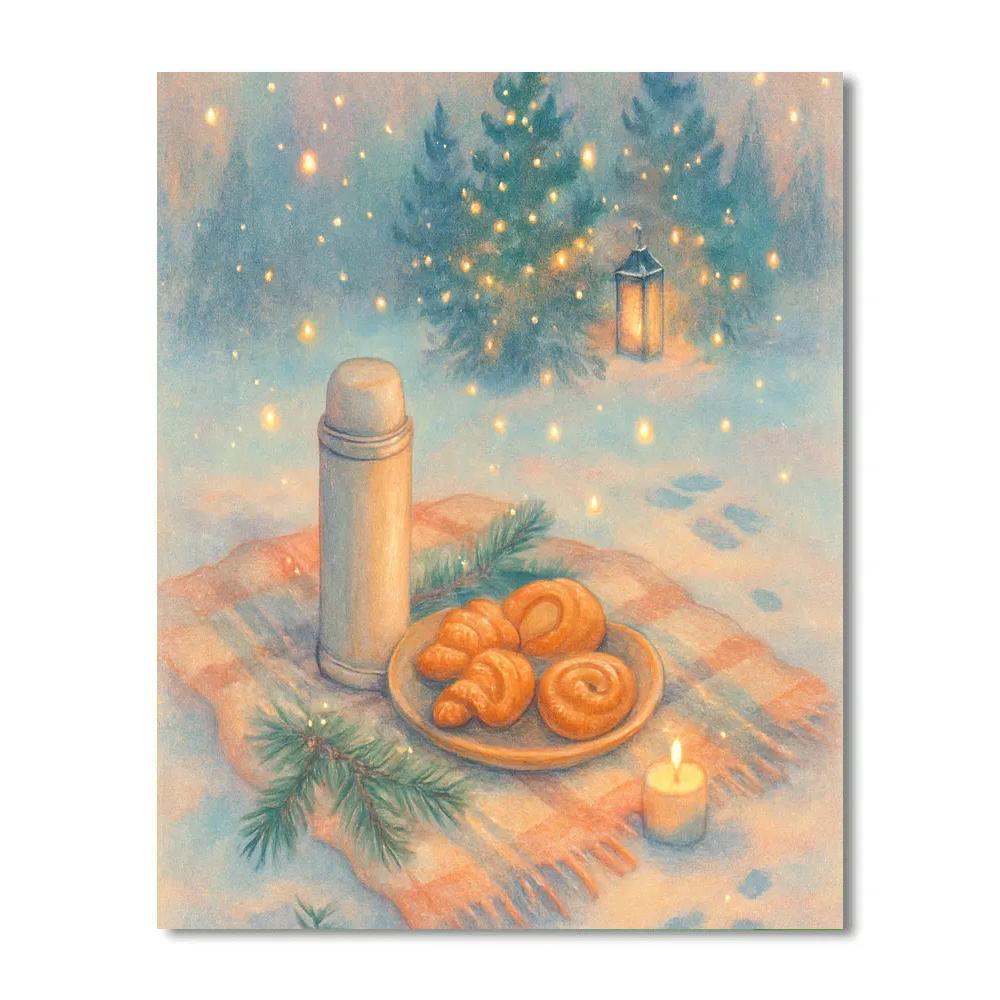 Winter Night Picnic With Fireflies Of Light Numbered painting kits