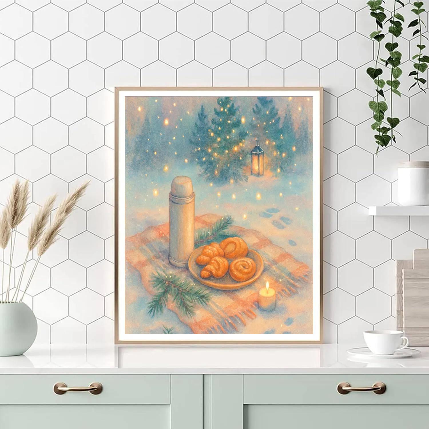 Winter Night Picnic With Fireflies Of Light Numbered painting kits