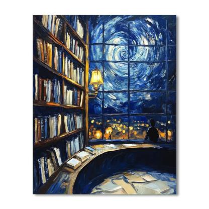 Van Gogh Inspired Starry Library Night Paint by numbers kits