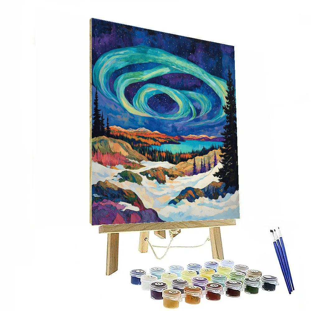 A.Y. Jackson Inspired Boreal Aurora Over Canadian Shield Ridges paint by numbers