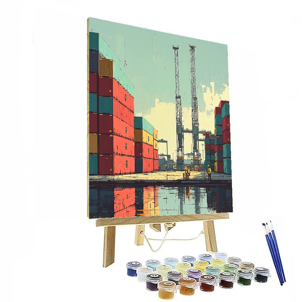 Painted Containers And Cranes At Zeebrugge Port Bruges Belgium Painting by numbers kit