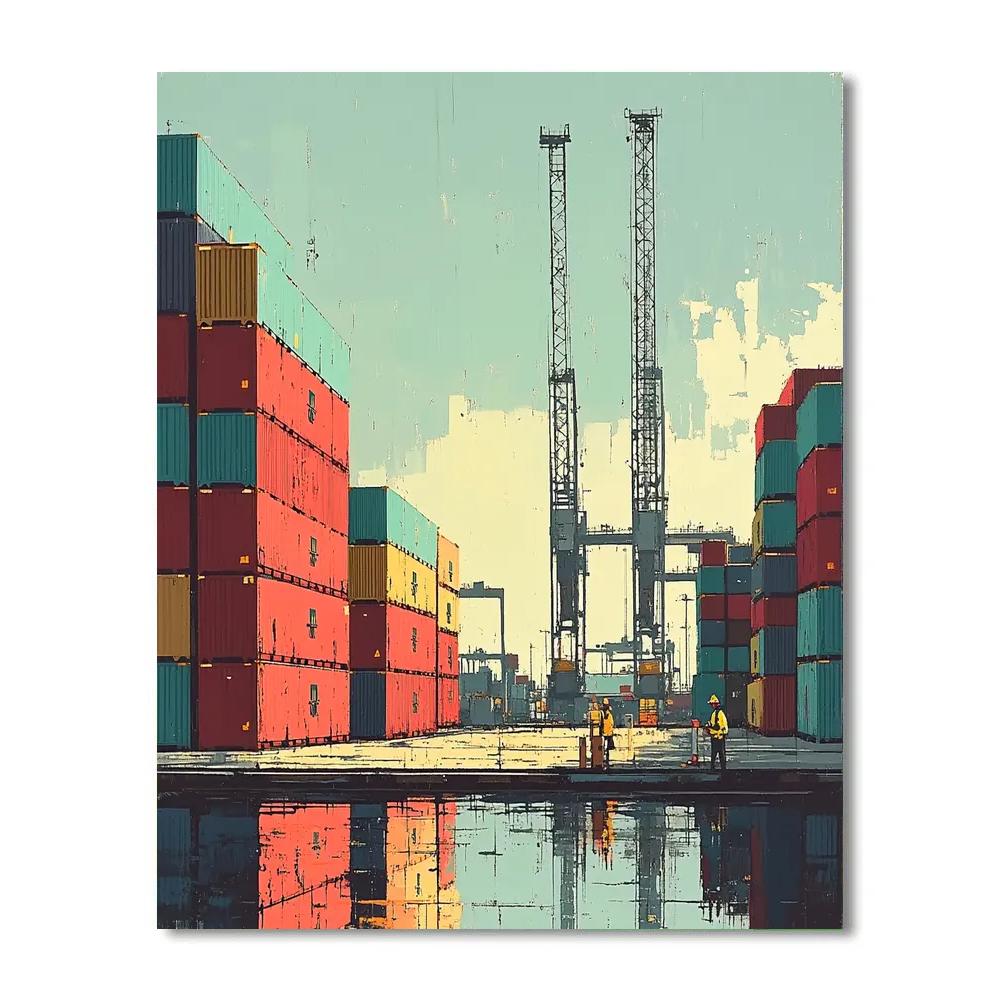 Painted Containers And Cranes At Zeebrugge Port Bruges Belgium Painting by numbers kit