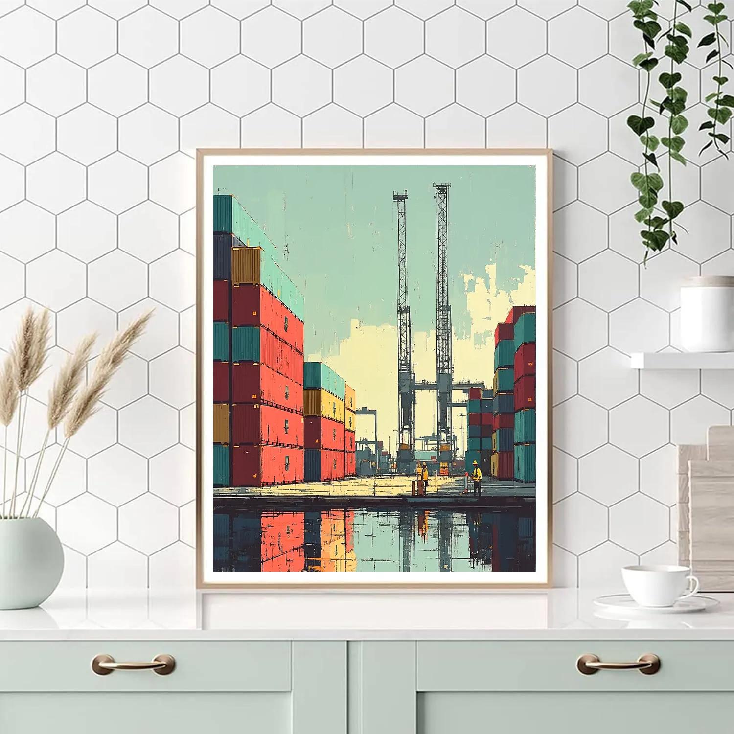 Painted Containers And Cranes At Zeebrugge Port Bruges Belgium Painting by numbers kit