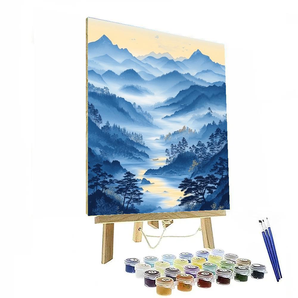 Hiroshige Inspired Mist Calendar Over Silent Valleys paint by number