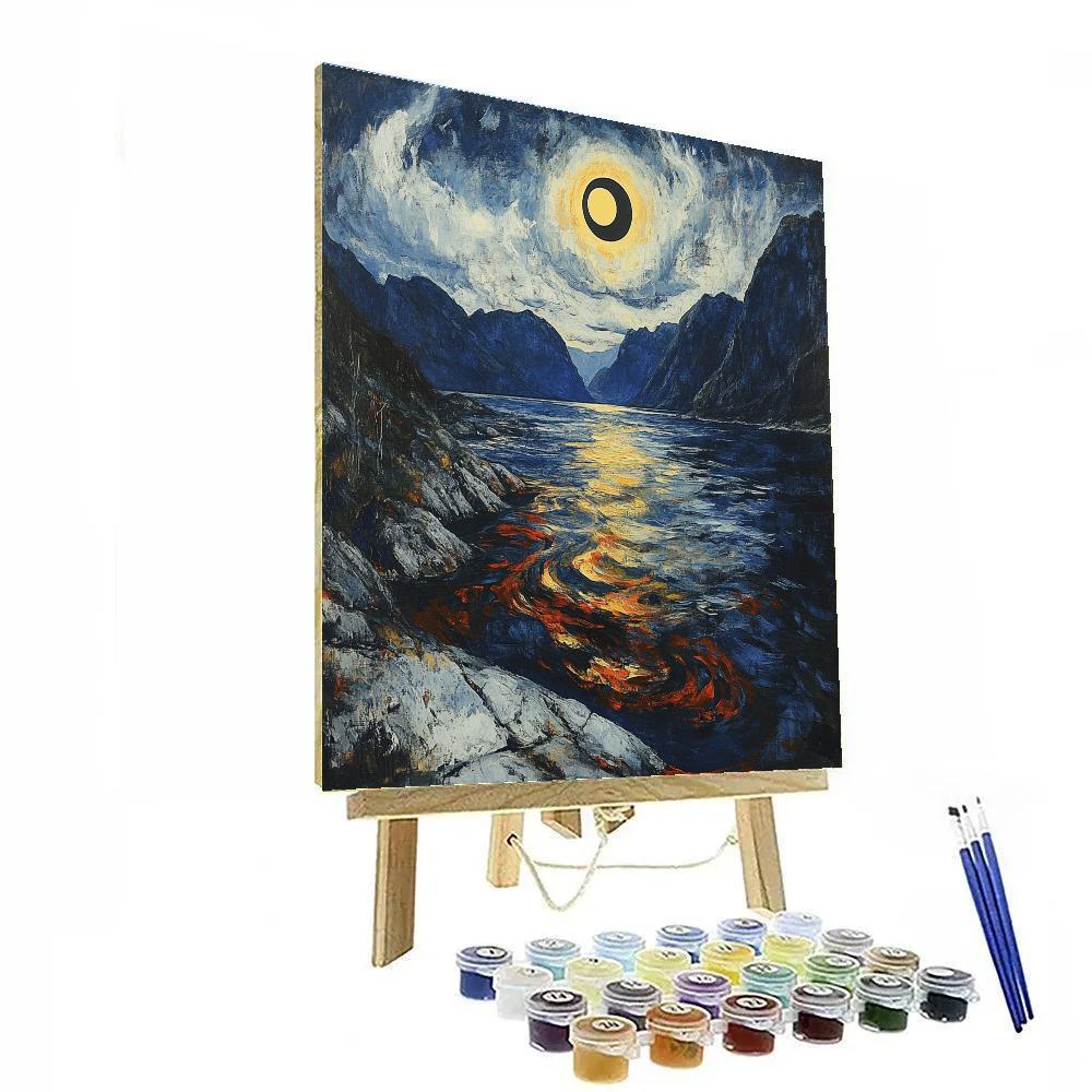 Edvard Munch Inspired Tidal Fjord Eclipse paint by number