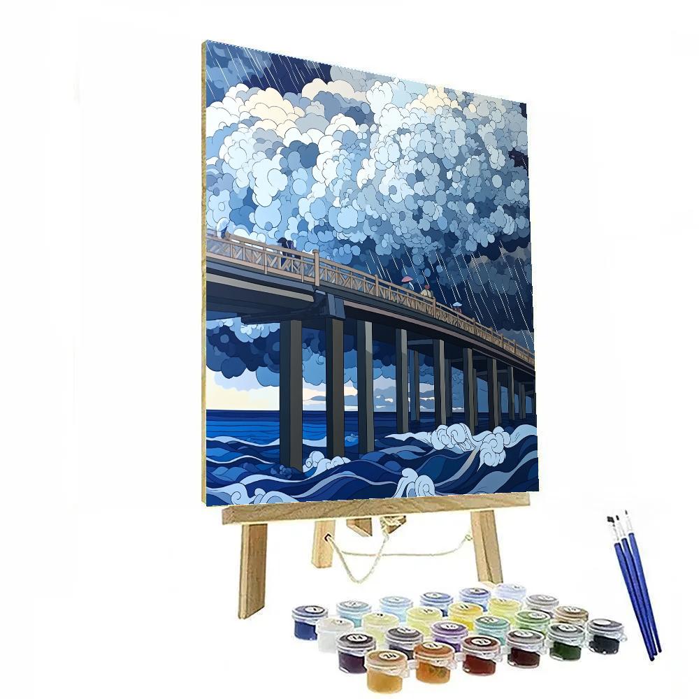 Hokusai Inspired Storm Over Coastal Bridge Numbered painting kits