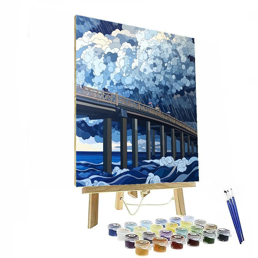 Hokusai Inspired Storm Over Coastal Bridge Numbered painting kits