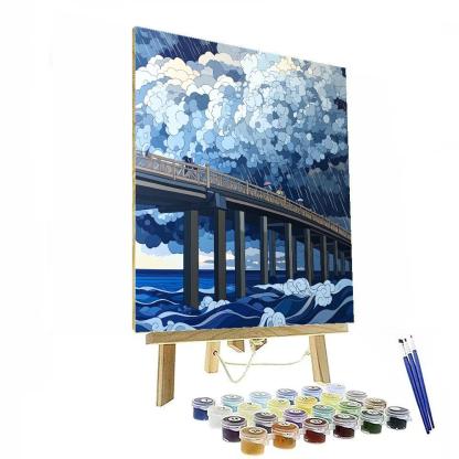 Hokusai Inspired Storm Over Coastal Bridge Numbered painting kits