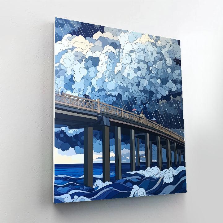 Hokusai Inspired Storm Over Coastal Bridge Numbered painting kits