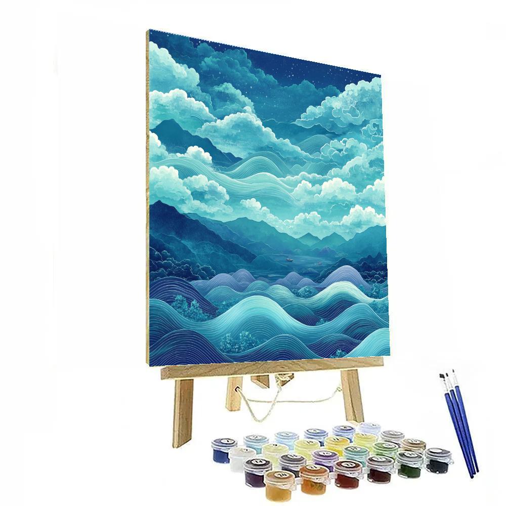 Hiroshige Inspired Aurora Tides In A Moonless Sea Of Clouds paint by numbers