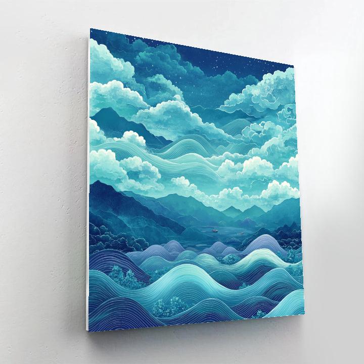 Hiroshige Inspired Aurora Tides In A Moonless Sea Of Clouds paint by numbers