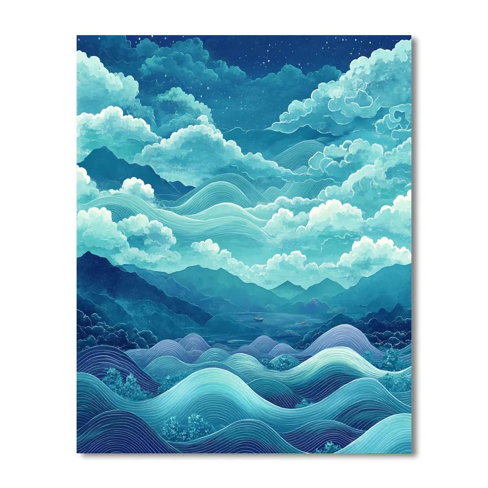 Hiroshige Inspired Aurora Tides In A Moonless Sea Of Clouds paint by numbers