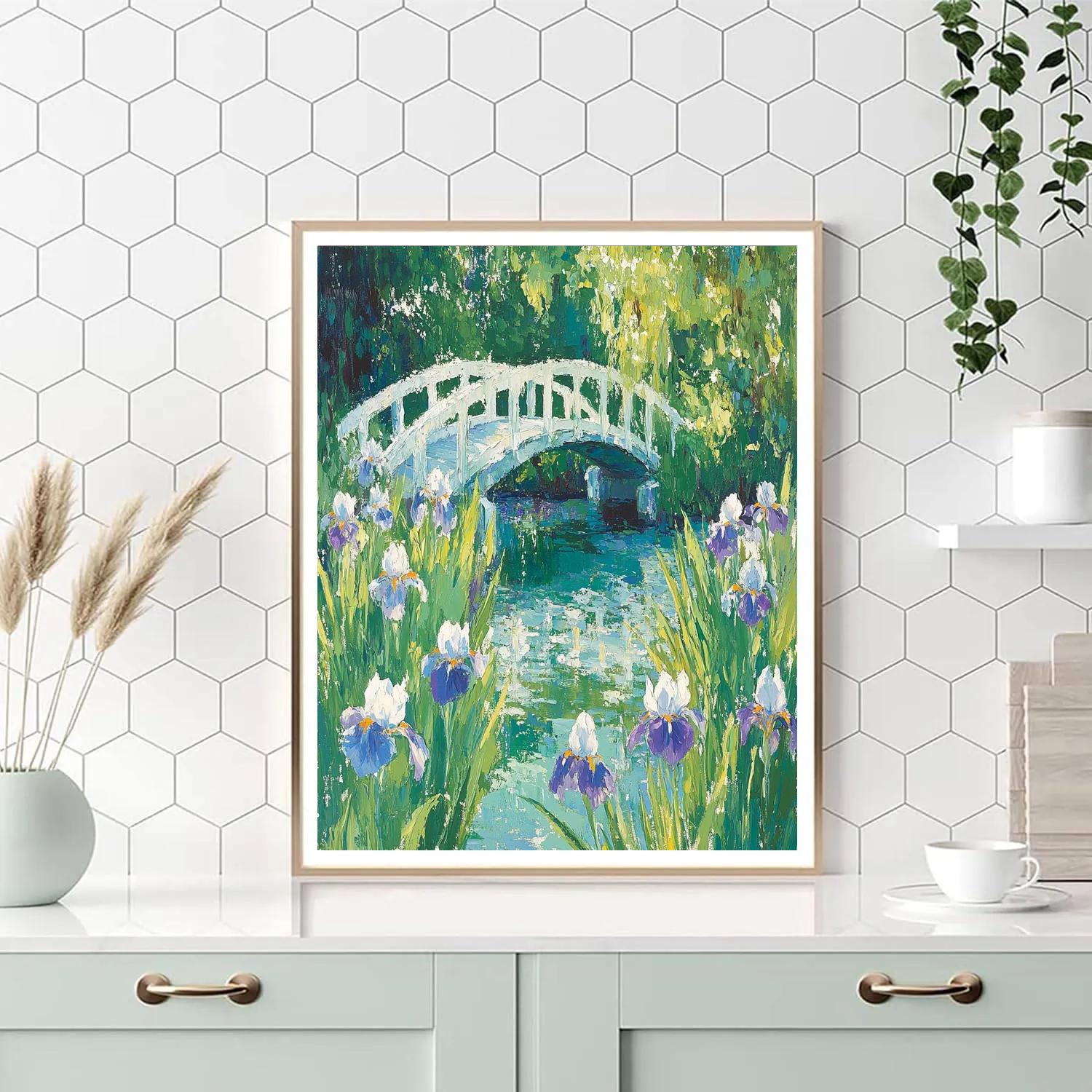 Claude Monet Inspired Japanese Bridge Through Iris Veil Numbered painting kits
