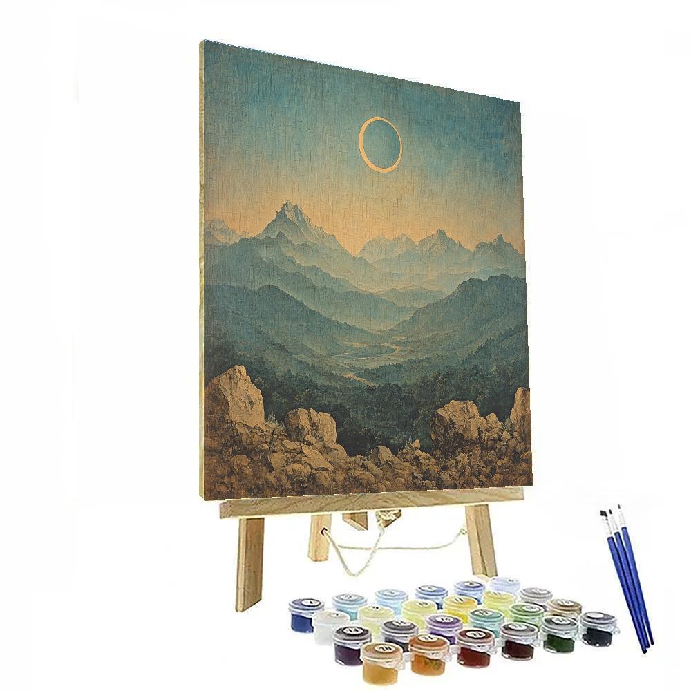 Leonardo Da Vinci Inspired Mountain Eclipse Haze Paint by numbers art