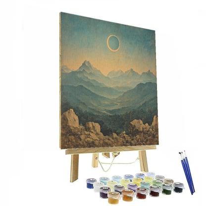 Leonardo Da Vinci Inspired Mountain Eclipse Haze Paint by numbers art
