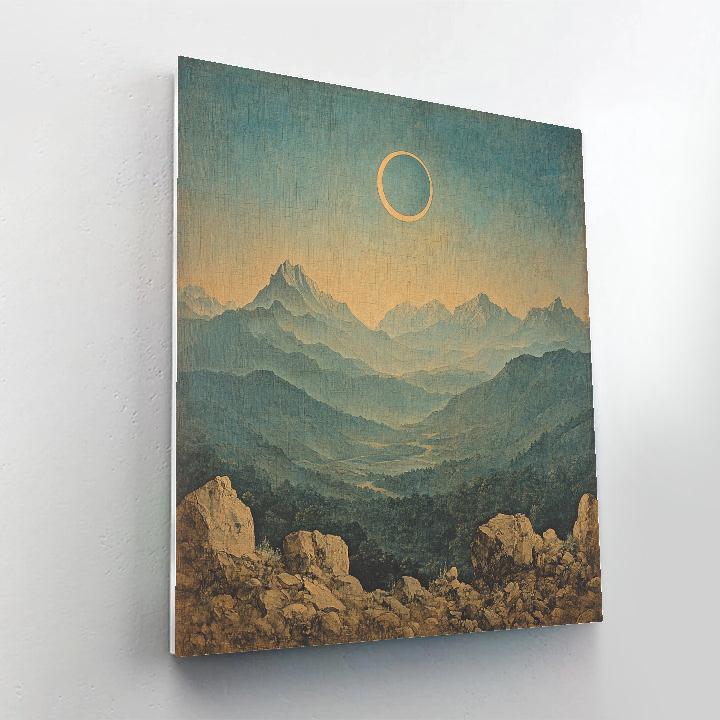 Leonardo Da Vinci Inspired Mountain Eclipse Haze Paint by numbers art