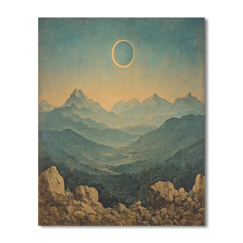 Leonardo Da Vinci Inspired Mountain Eclipse Haze Paint by numbers art