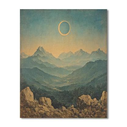 Leonardo Da Vinci Inspired Mountain Eclipse Haze Paint by numbers art