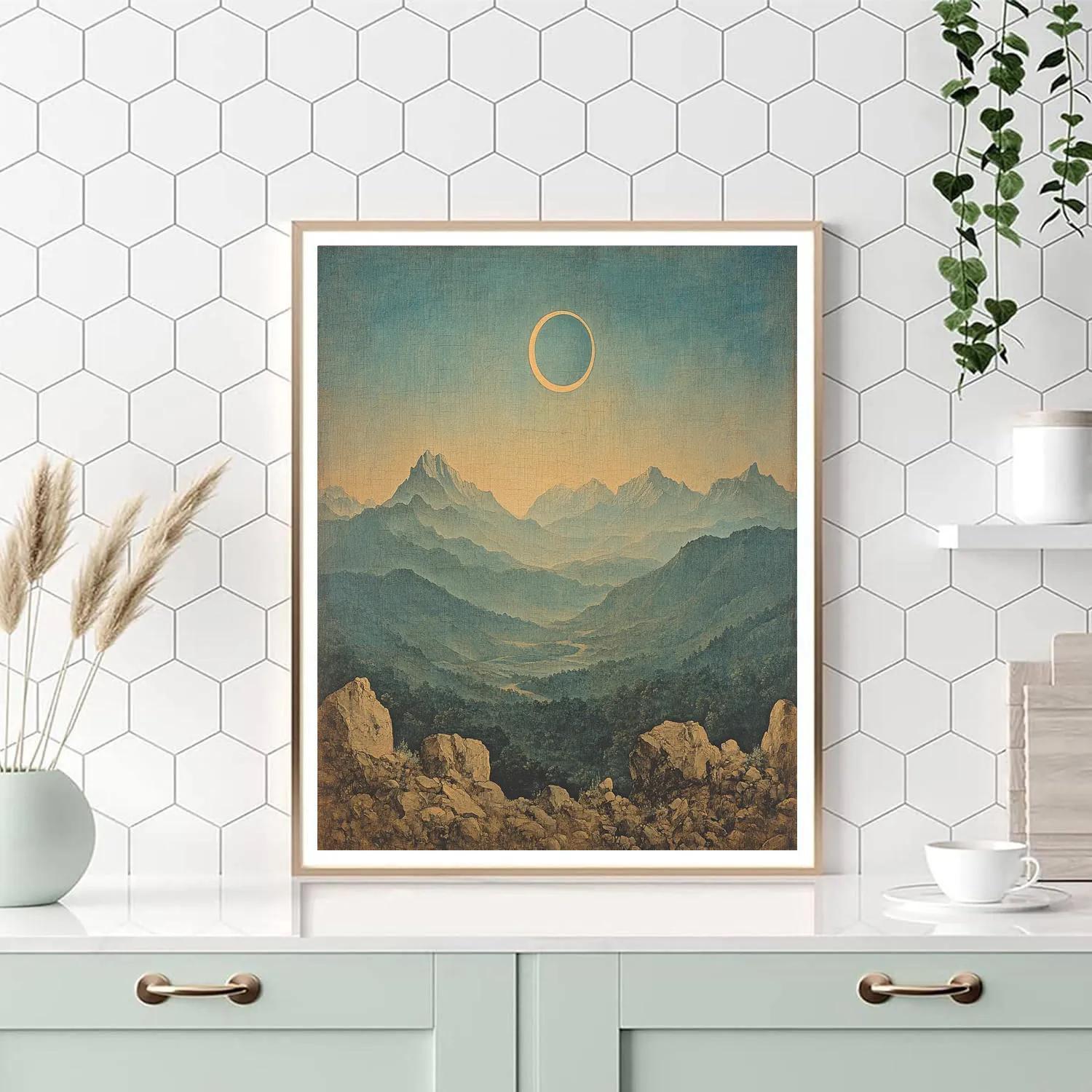 Leonardo Da Vinci Inspired Mountain Eclipse Haze Paint by numbers art