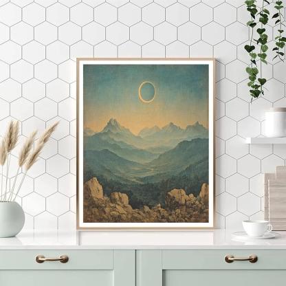 Leonardo Da Vinci Inspired Mountain Eclipse Haze Paint by numbers art