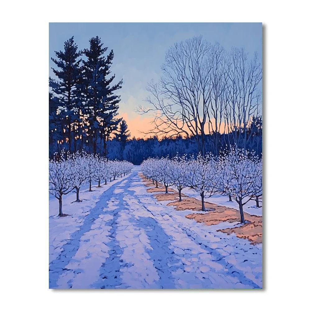 Claude Monet Inspired Frosted Orchard Blue Hour paint by color
