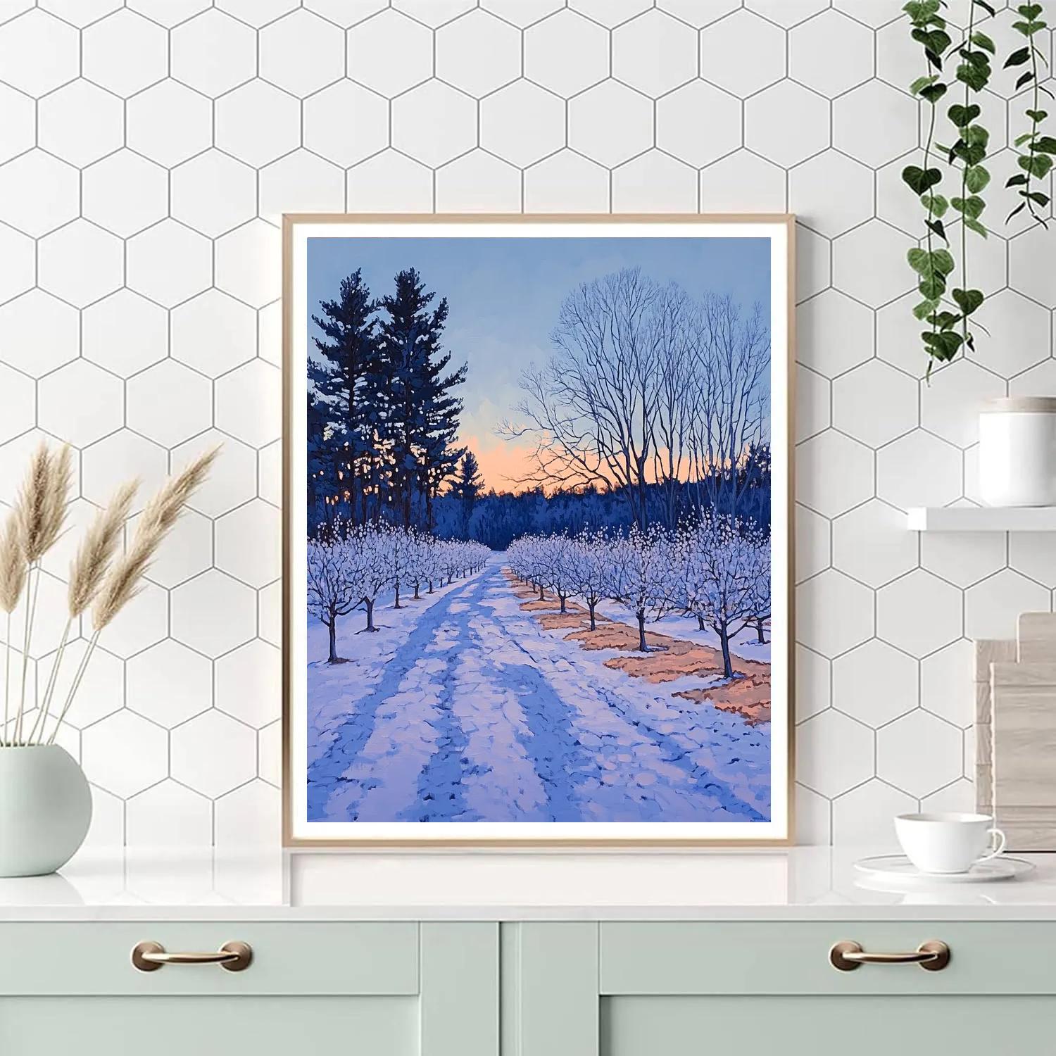 Claude Monet Inspired Frosted Orchard Blue Hour paint by color