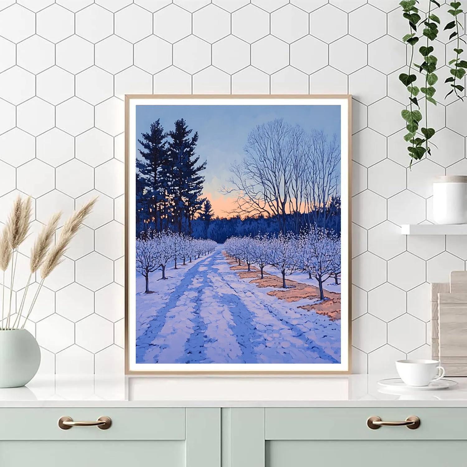 Claude Monet Inspired Frosted Orchard Blue Hour paint by color