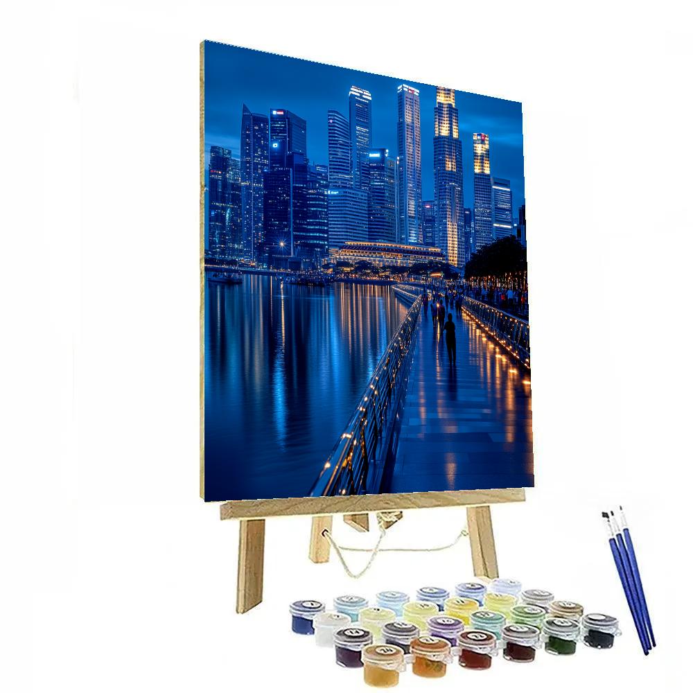 Skyline Reflection At Marina Bay Promenade Singapore paint by number