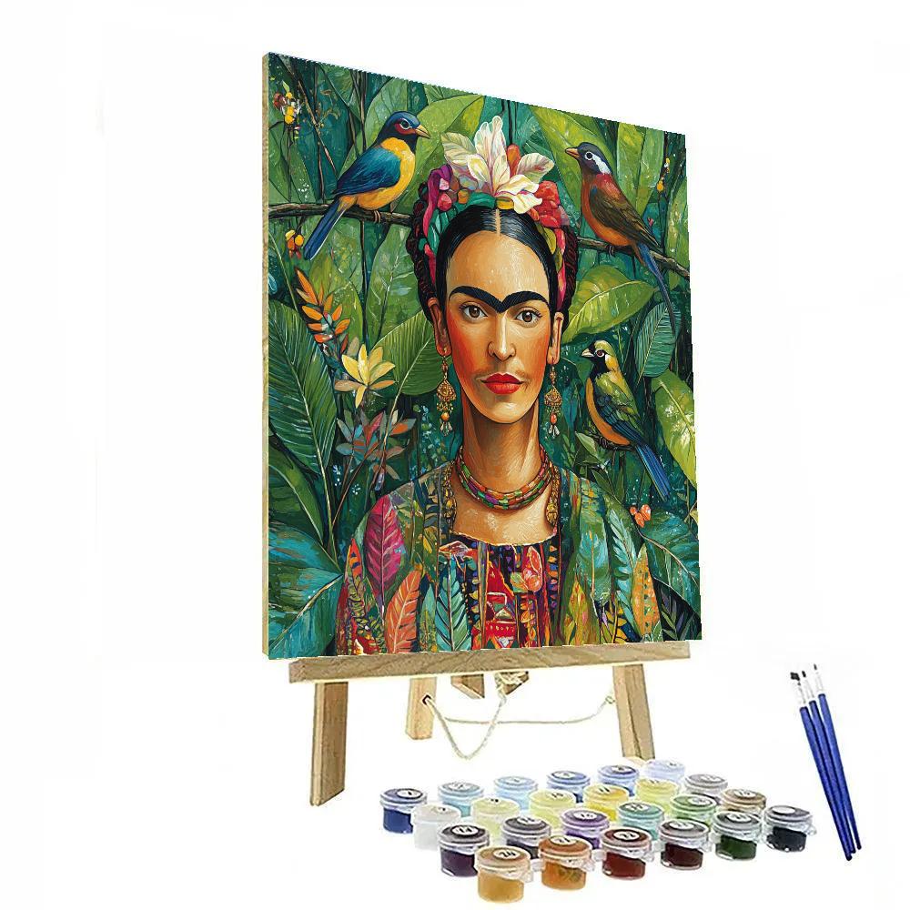 Frida Kahlo Inspired Portrait With Tropical Birds paint by color