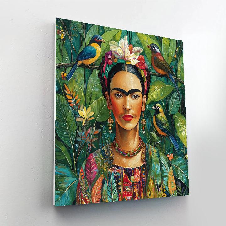 Frida Kahlo Inspired Portrait With Tropical Birds paint by color