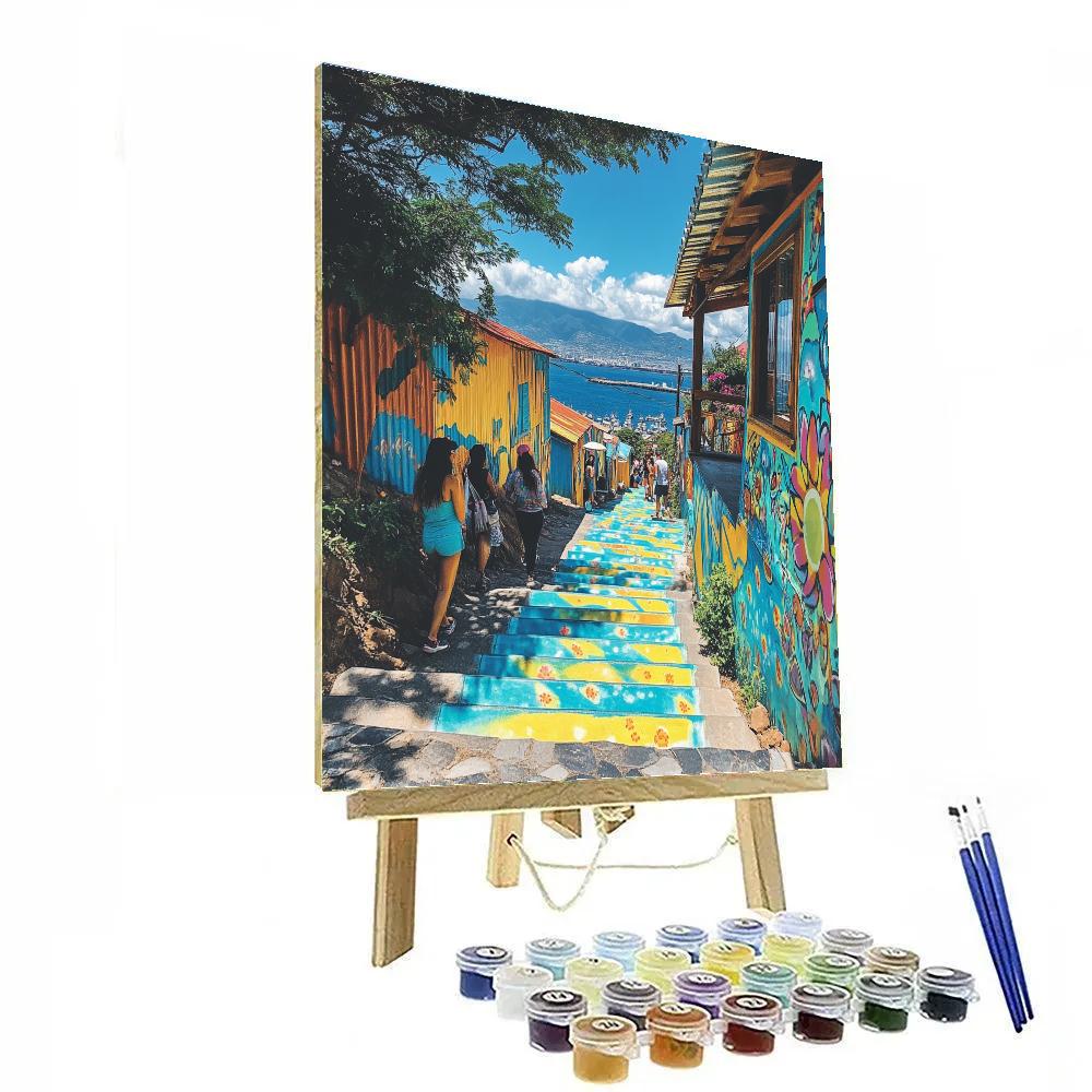 Colorful Stairways Of Valparaiso Hillside View Valparaiso Chile painting number kit