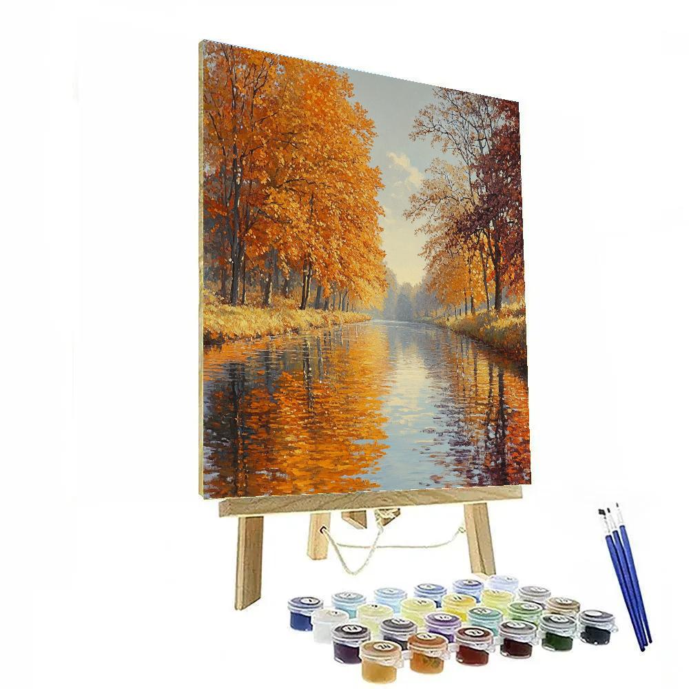 Claude Monet Inspired Autumn Canal With Copper Reflections paint by number